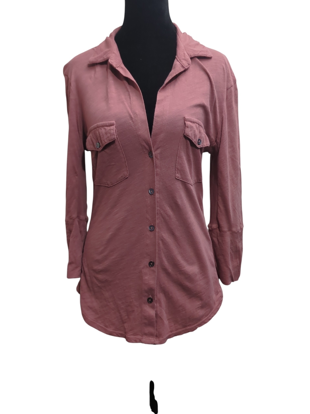 James Perse Standard Size 2  Dusty Pink Cotton 3/4 Sleeve Shirt Elevated Basic